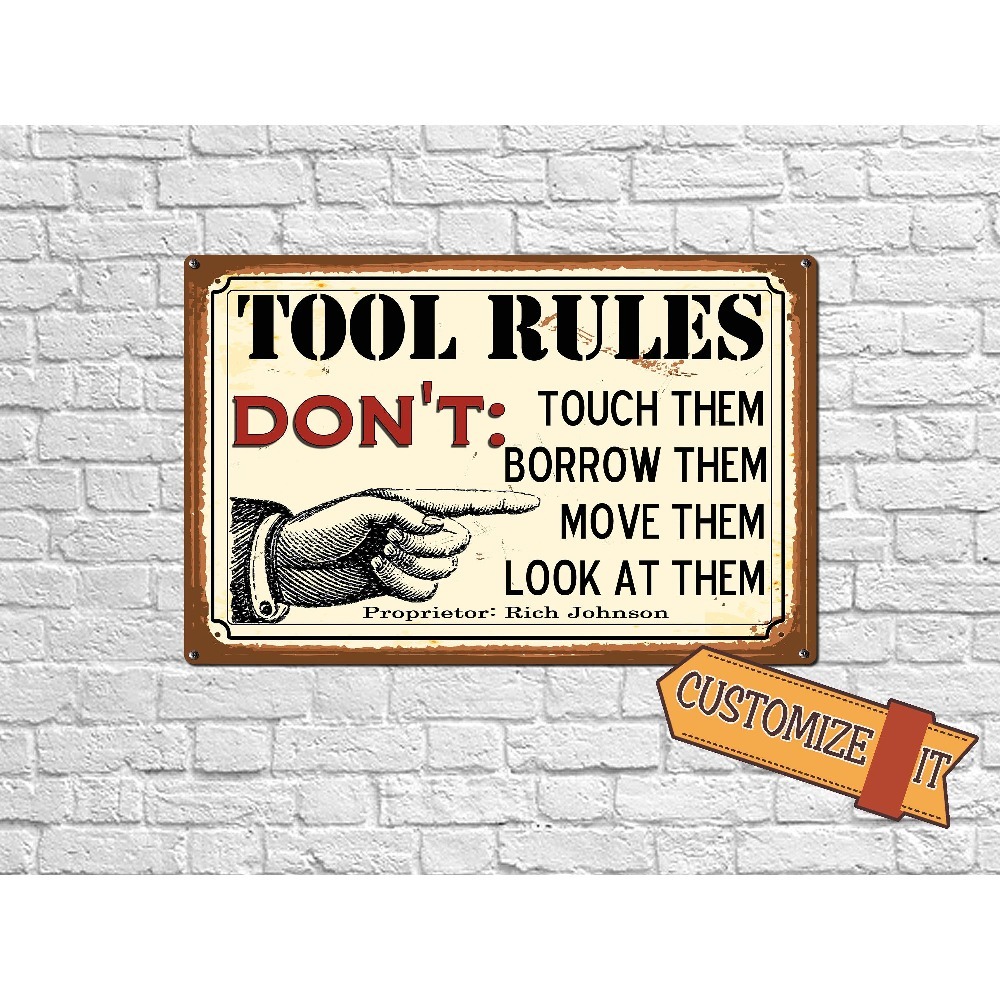 Tools Name In Workshop - 1 plaque métallique personnalisable avec règles