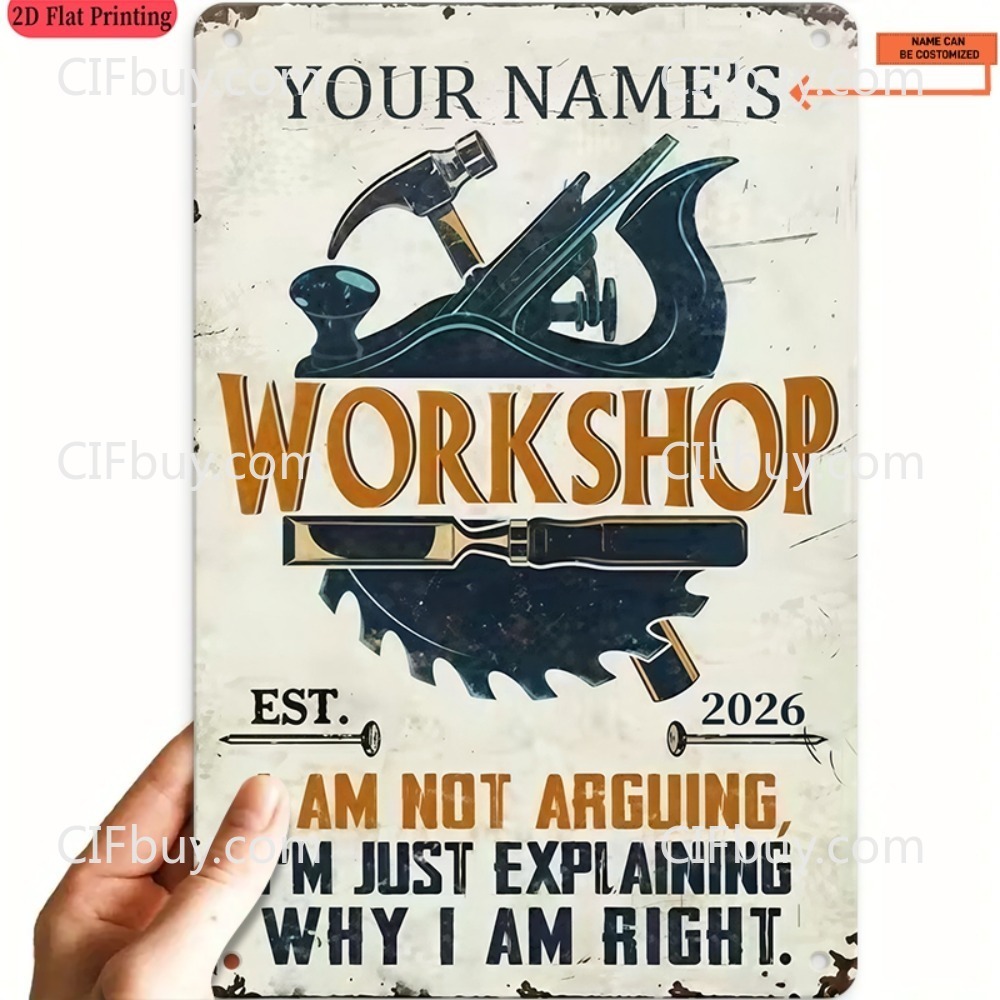 Tools Name In Workshop - Panneau métallique personnalisé pour atelier, 1
